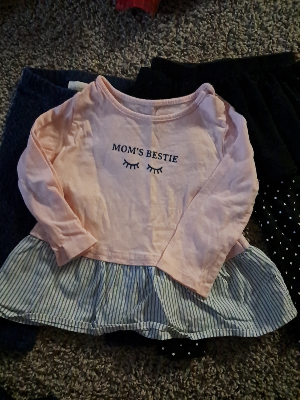 Kids Pink 'Mom's Bestie' Long Sleeve Top with Stripe Ruffle